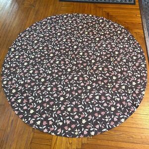 Vintage Brown Floral Tulip Round Cotton Spring Tablecloth 58" Earthy Farmhouse